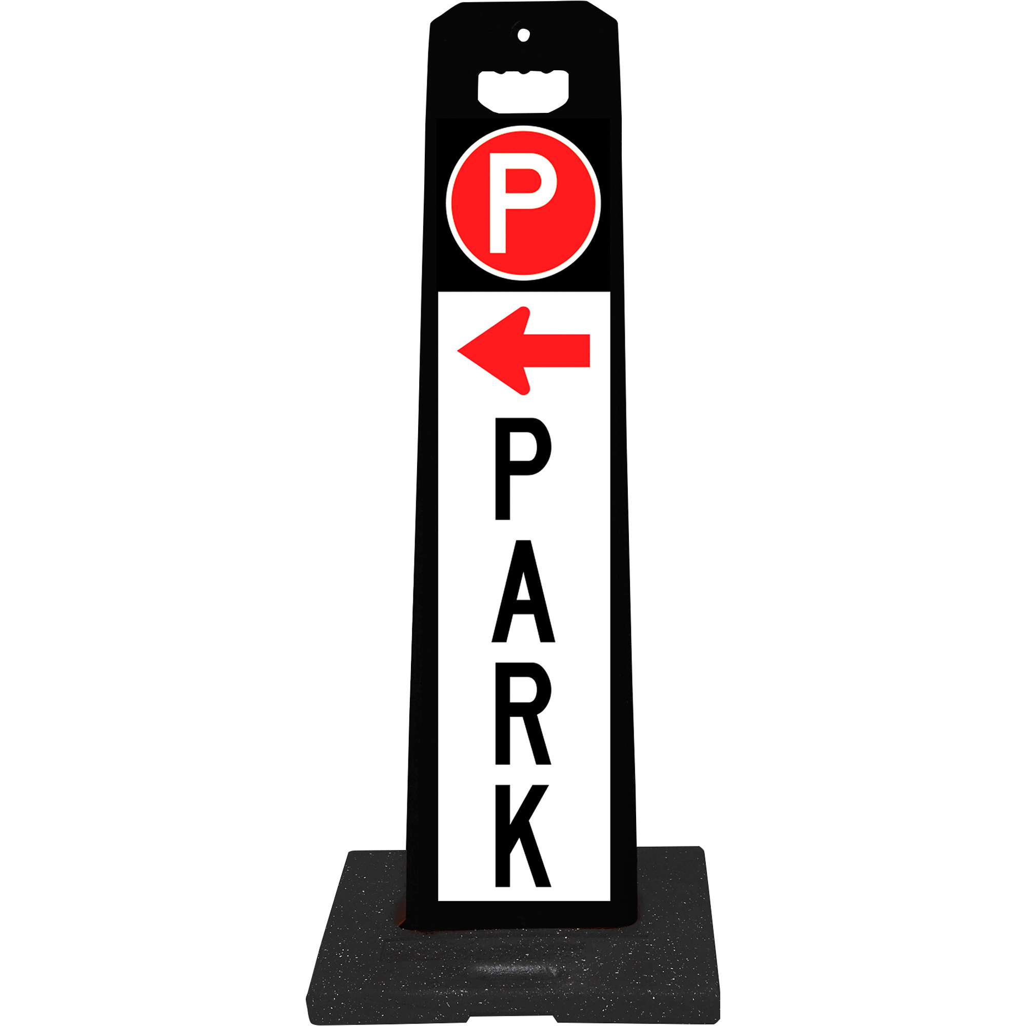 Plasticade Gemstone Reflective PARK/Arrow Sign with 9-Lb. Base, 36in.H x 8in.W, Model# 4100-BK-PARK4-9RB
